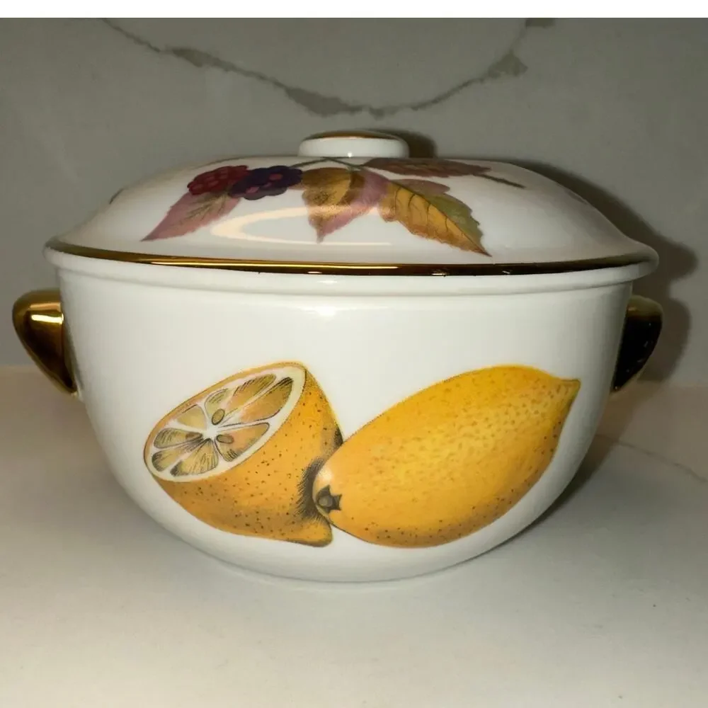 RARE Royal Worcester Evesham Gold 4” Round Covered Individual Casserole Dish